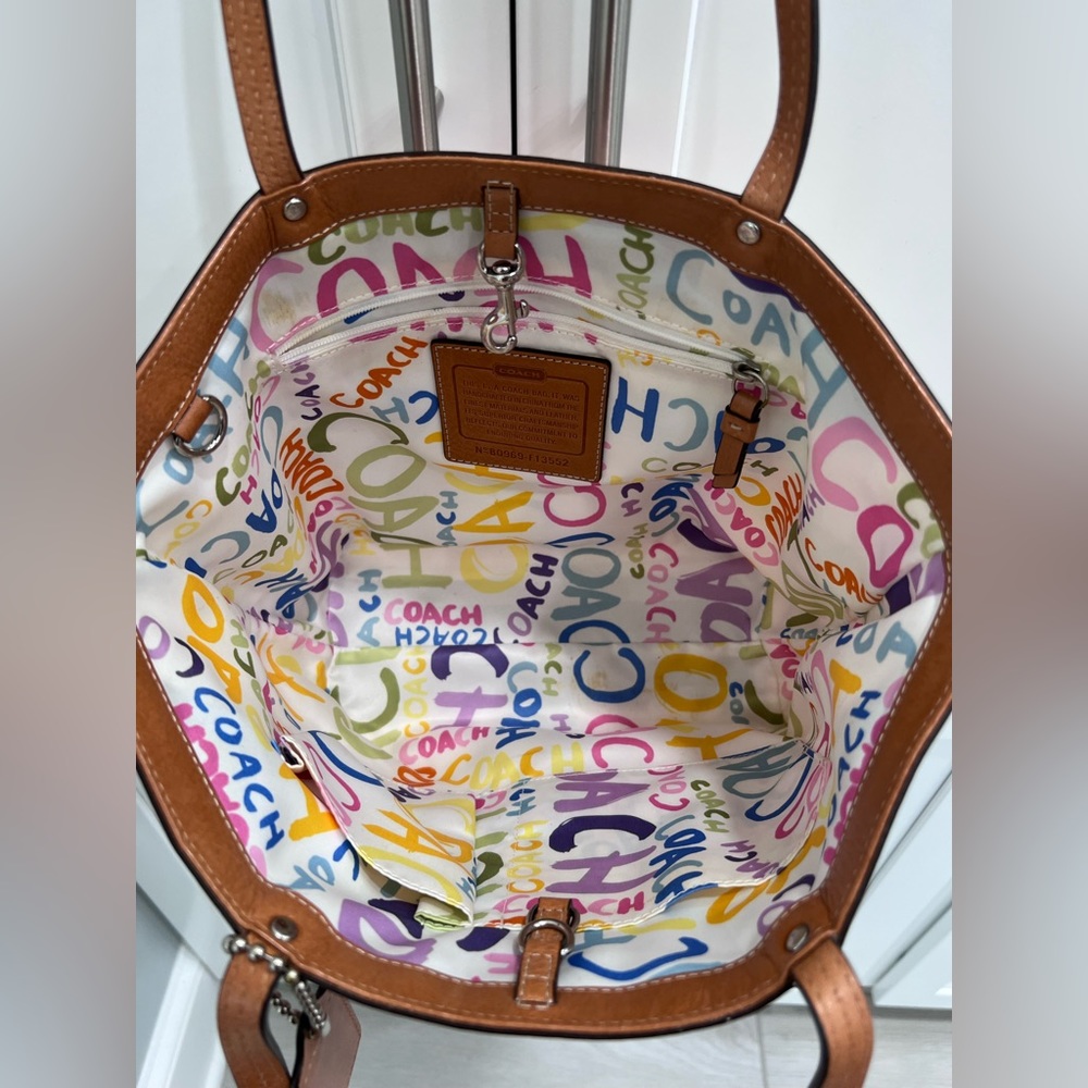 Coach Hampton Canvas Vintage Tote Bag Pastel Striped Leather Trim Y2K - Picture 5 of 5